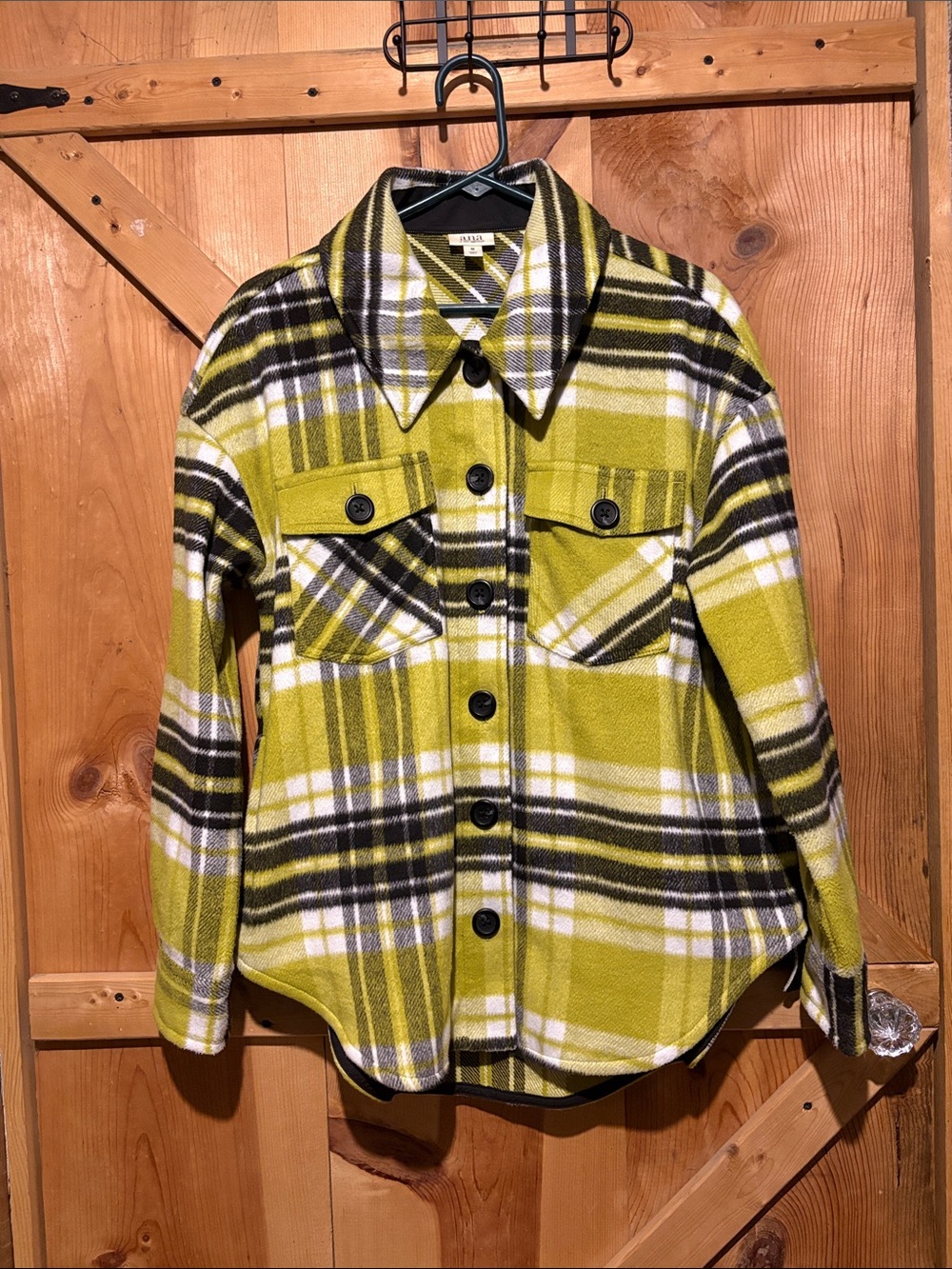 a.n.a Lime Plaid Button-Front Shirt Jacket with Black & White Accents